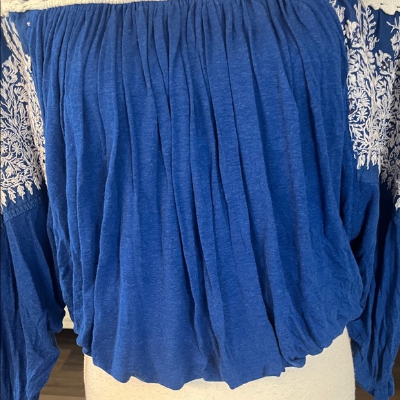Free People Royal Blue Blouse with White Embroidery - Picture 4 of 6